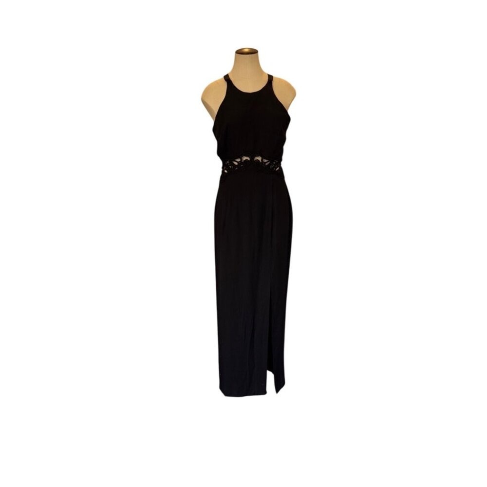 Jessica McClintock Gunne Sax Black Lace Cutout Dress With Cross Back 9/10